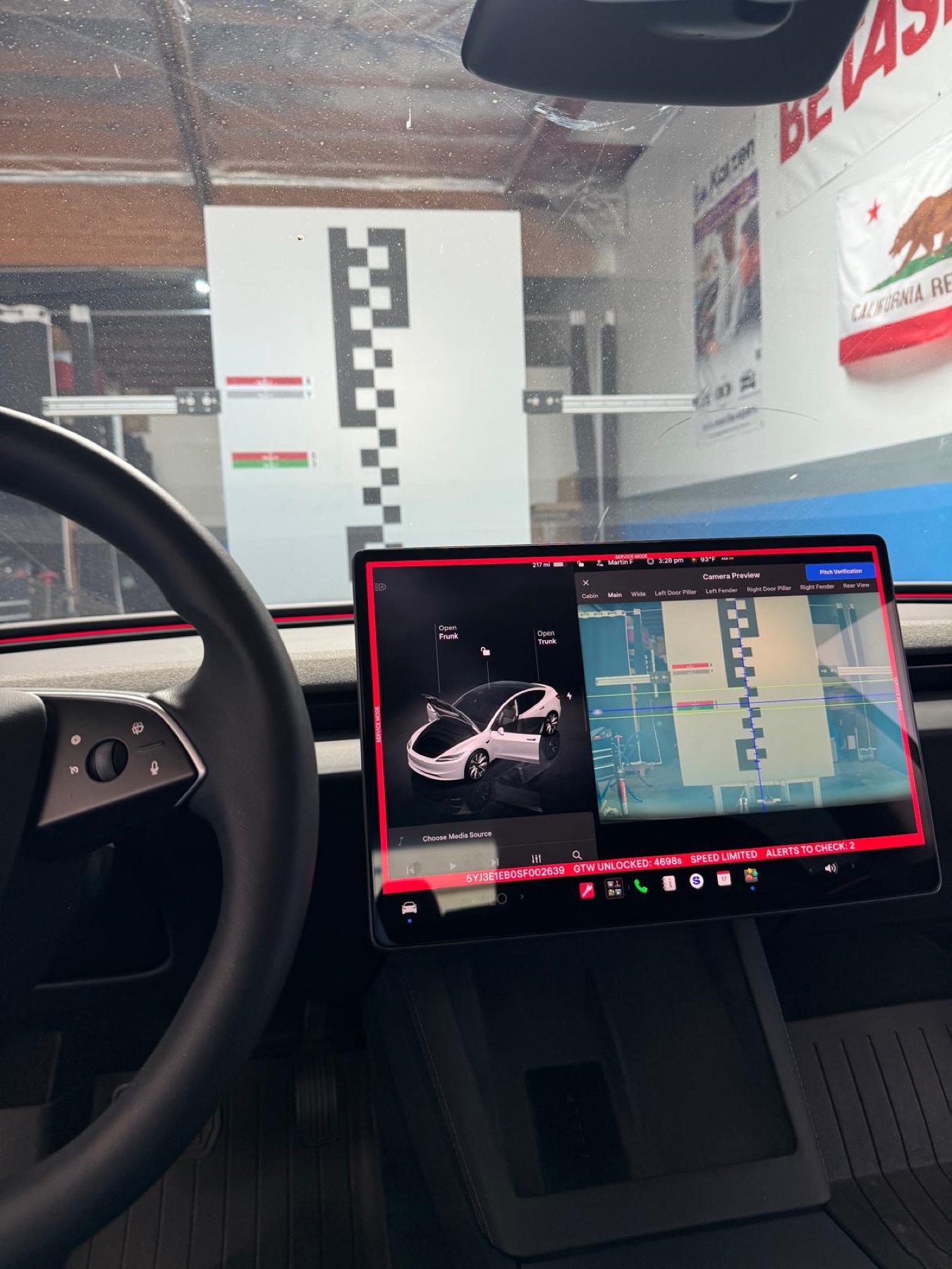 Tesla display during camera calibration verification