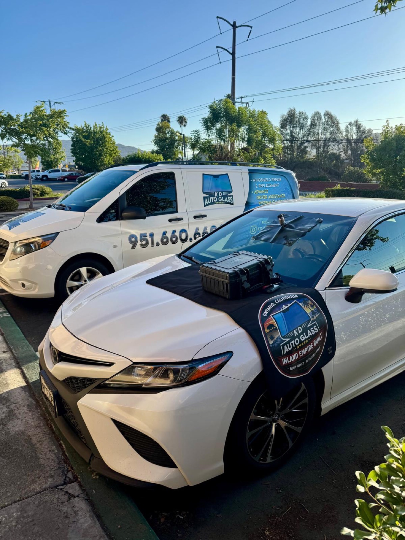 Mobile windshield repair beside the KD Auto Glass service van